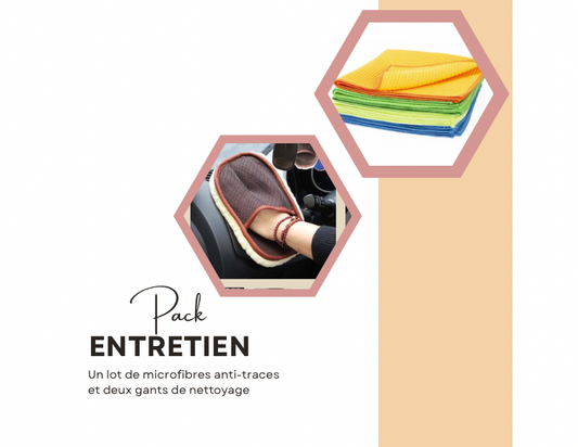 Pack Entretien - Deux gants de nettoyage - Un lot de microfibres