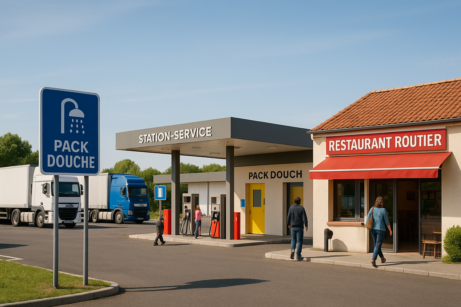 pack douche, douche sur la route, station service, restaurant routier