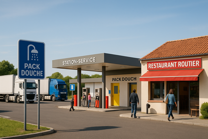 pack douche, douche sur la route, station service, restaurant routier
